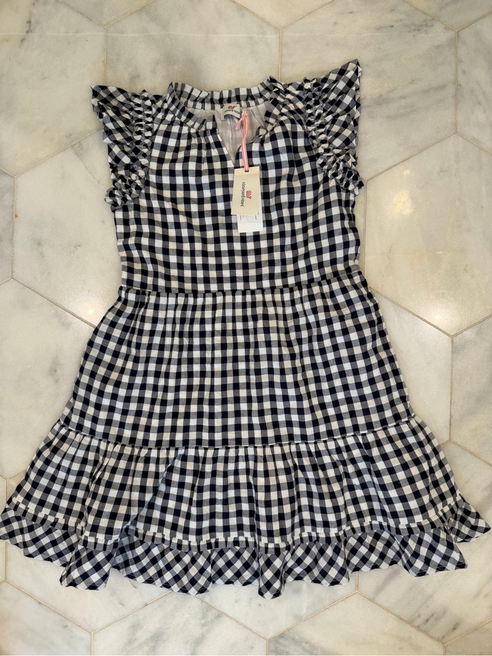 Girls Blue & White Gingham Dress - M